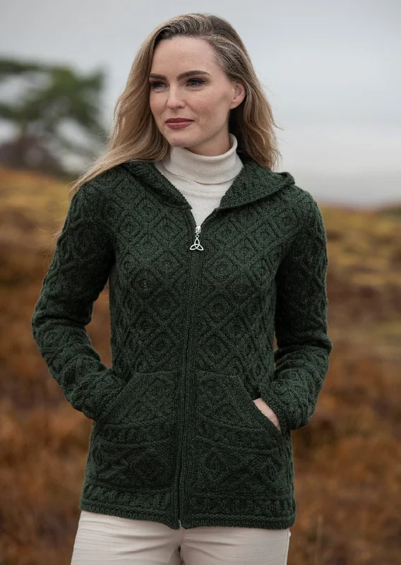 Skellig Aran Zip Cardigan With Hood | Green