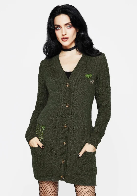 Swamplife Embroidered Cable Knit Longline Cardigan