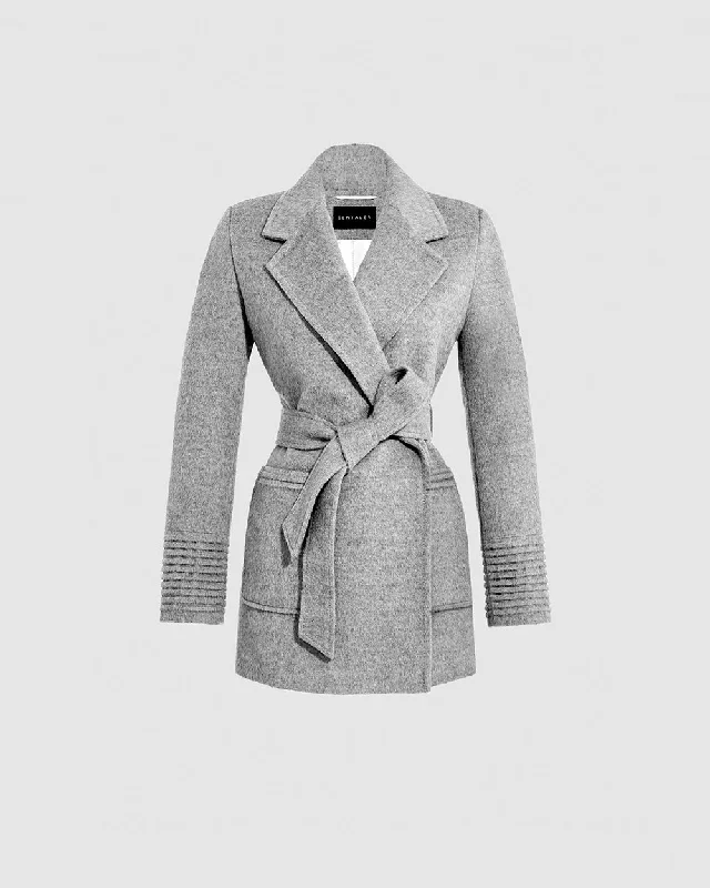 Baby Alpaca Cropped Notched Collar Wrap Coat with Square Pockets