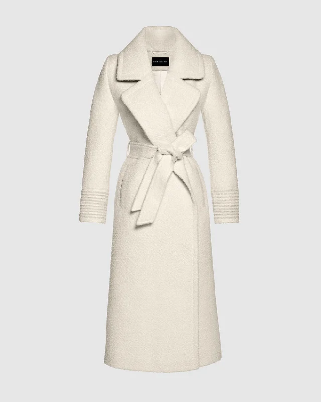 Bouclé Alpaca Long Notched Collar Wrap Coat