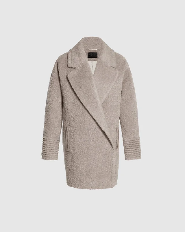 Bouclé Alpaca Mid Length Oversized Notched Collar Coat