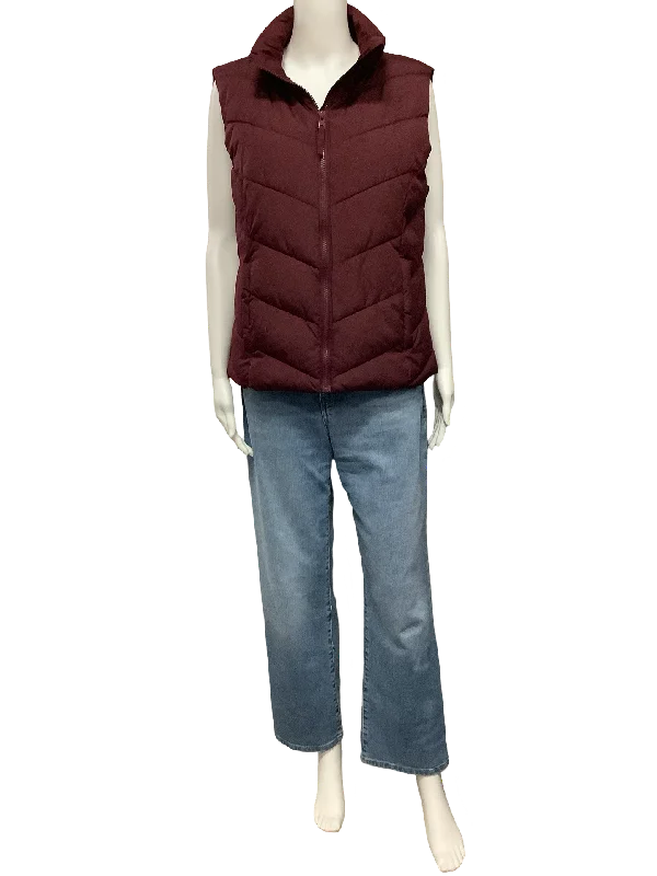 Cole Haan Vest Quilted Sleeveless Maroon Size: M