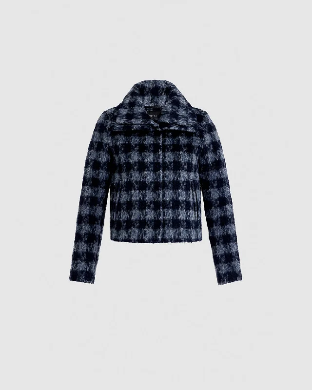 Houndstooth Alpaca Moto Jacket with Signature Double Collar