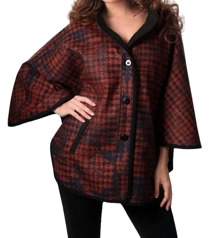 Houndstooth Cocoon Cape In Brown/black