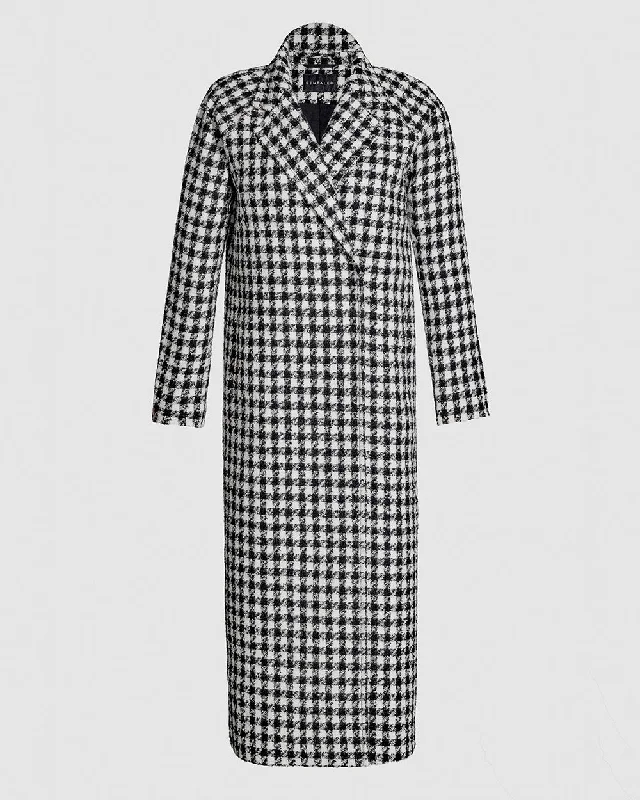 Tweed Houndstooth Suri Alpaca Long Raglan Sleeve Coat