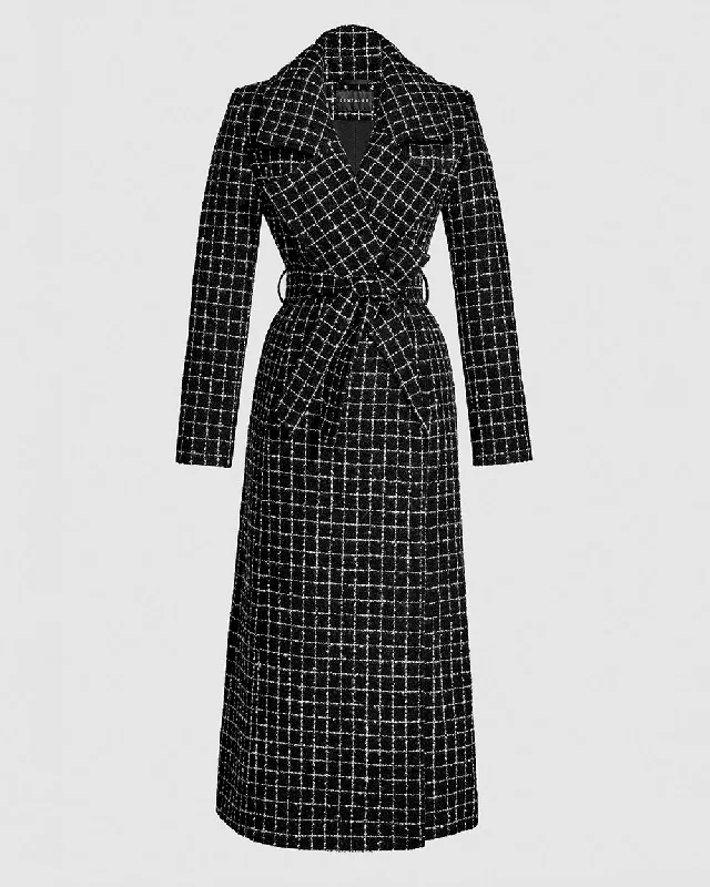 Tweed Suri Alpaca Maxi Notched Collar Wrap Coat