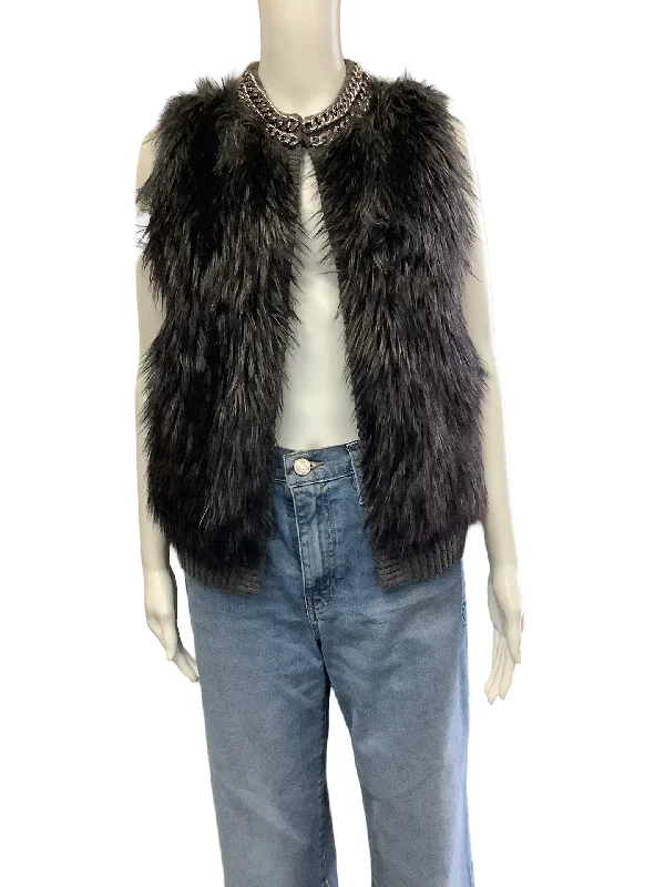 Michael Kors Women's Faux Fur Chain Link Collar Vest Grey Size: S