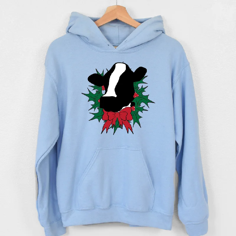 Christmas Wreath Dairy Cow Hoodie (S-3XL) Unisex - Multiple Colors!