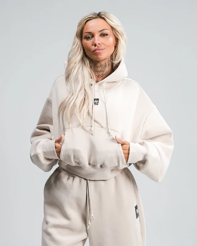 WOMENS OVERSIZED CROP HOODIE - TAN