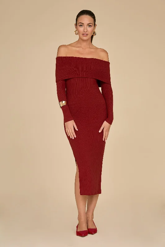 Amora Ribbed Knit Dress - Burgundy