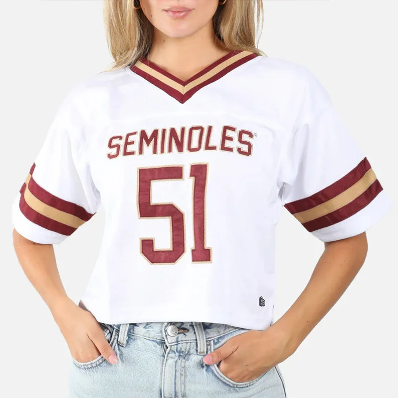 Hype & Vice Women's Seminoles 51 Crop Football Jersey - White