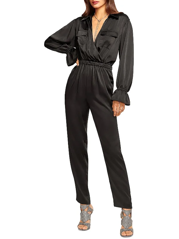 Josephine Womens Satin Long Sleeves Jumpsuit