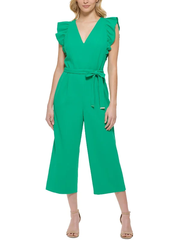 Petites Womens Crepe Jumpsuit