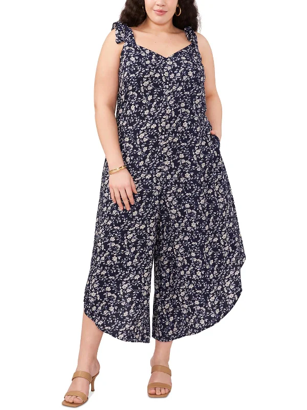 Plus Womens Floral Wide Leg Jumpsuit