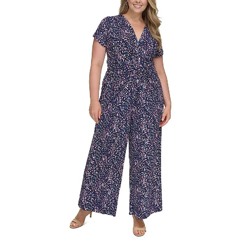 Plus Womens Printed V-Neck Jumpsuit