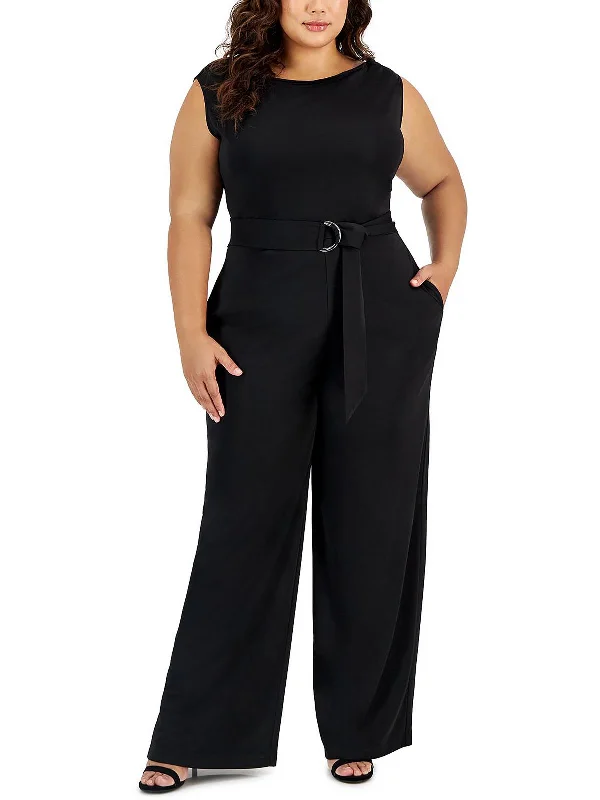 Plus Womens Sleeveless Wide Leg Jumpsuit