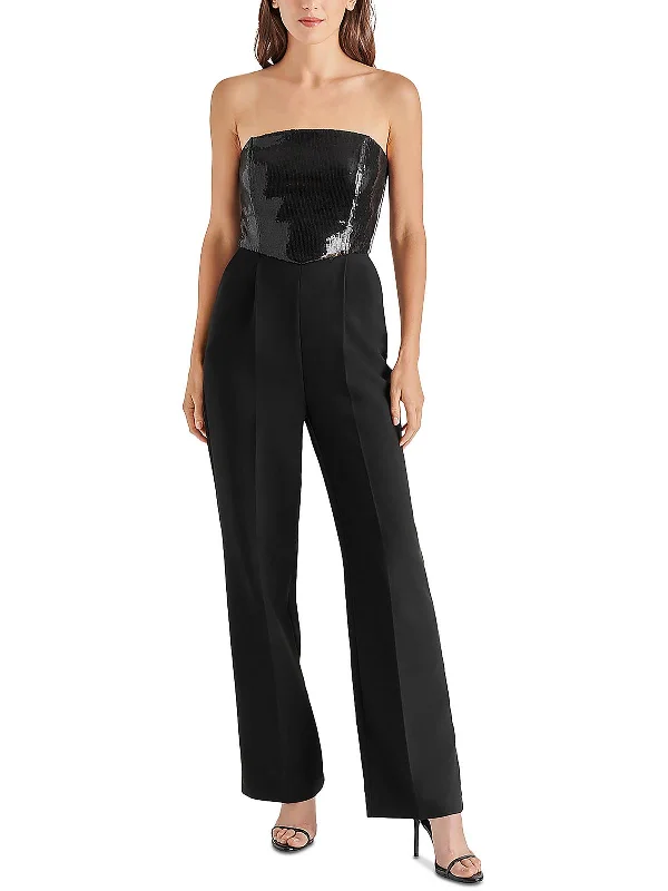 Riki Womens Sequin Strapless Jumpsuit