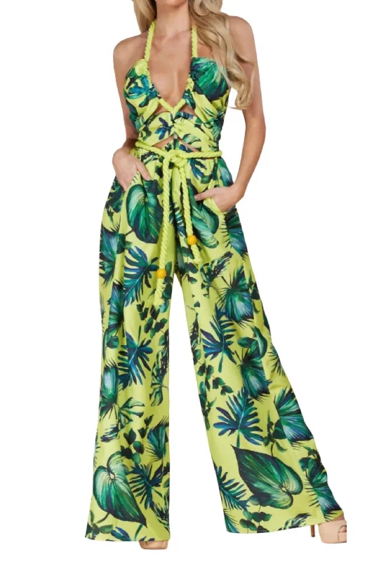 Sleeveless Jumpsuit In Green Multi