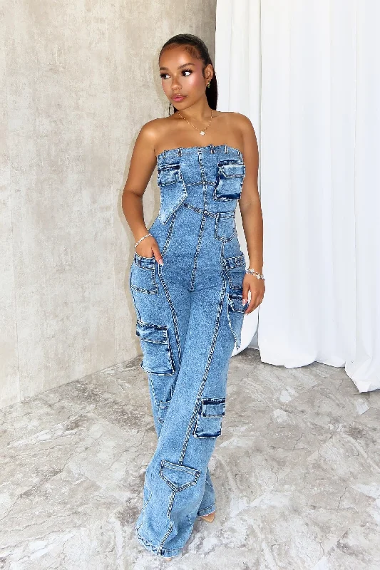 Without You Denim Tube Jumpsuit