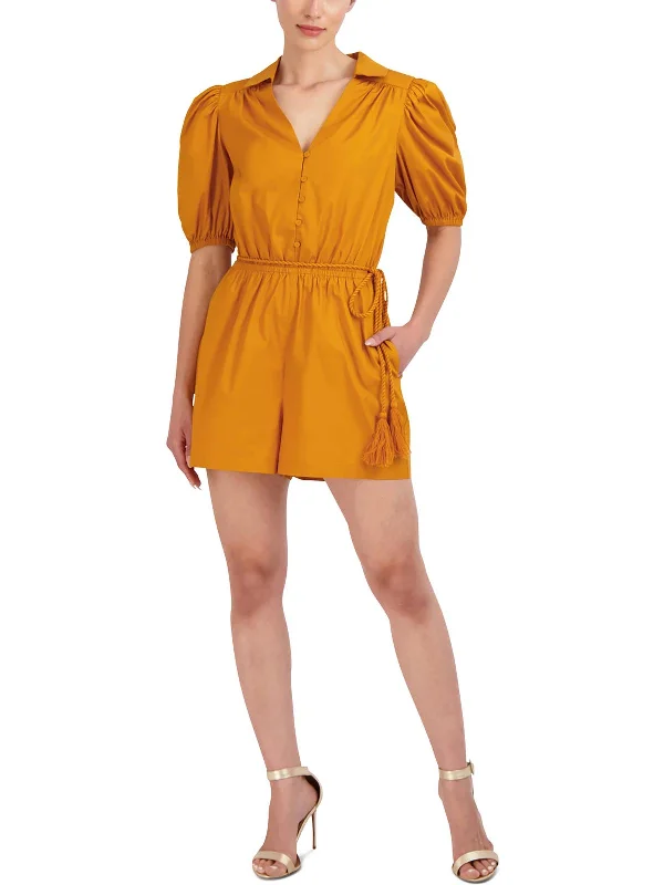 Womens Button-Up Belted Romper