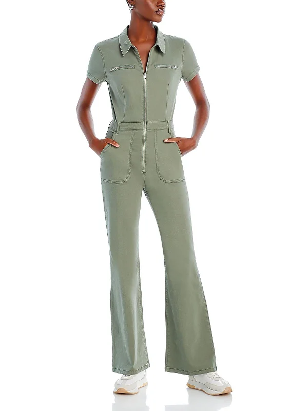 Womens Solid Short Sleeve Jumpsuit