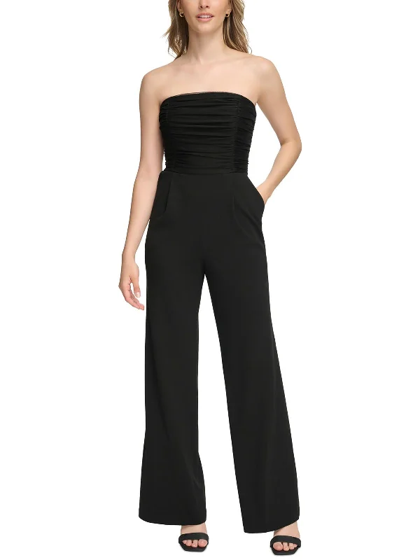 Womens Strapless Wide Leg Jumpsuit