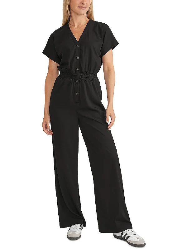 Womens V-Neck Gathered Waist Jumpsuit