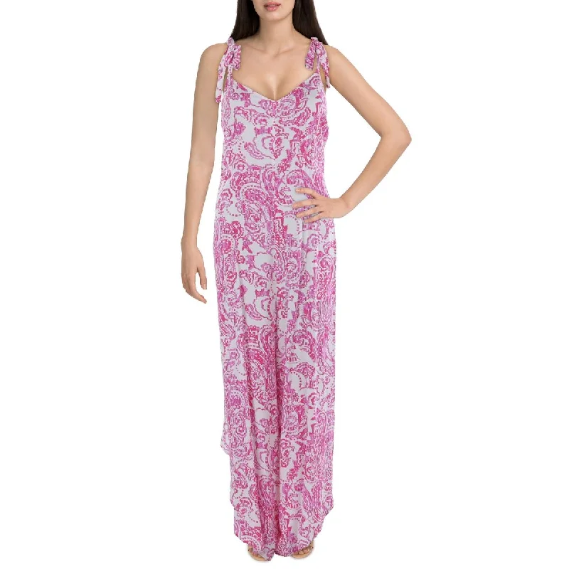 Womens V Neck Wide Leg Jumpsuit