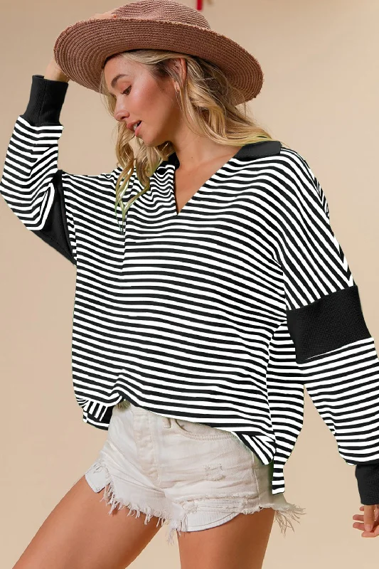 BiBi Striped Contrast Long Sleeve Knit Top