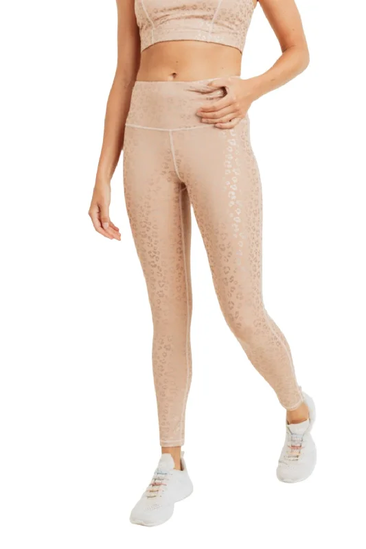 Mono B Peach Leopard Foil Print High-Waisted Leggings APH2936