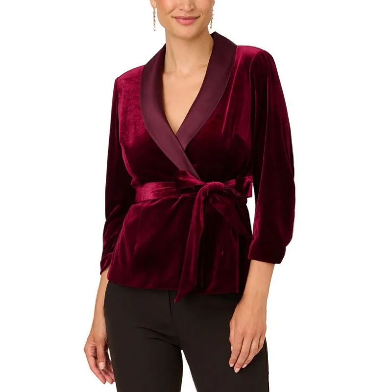 Adrianna Papell Womens Satin Lapel Shawl Collar Tuxedo Jacket