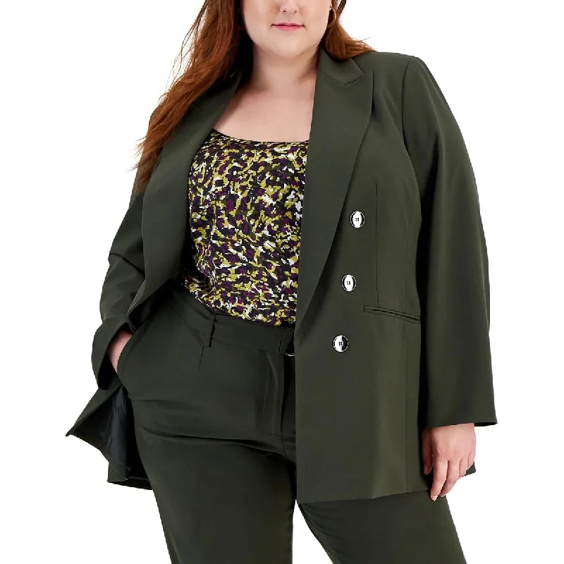 Bar III Womens Plus Office Professional Double-Breasted Blazer