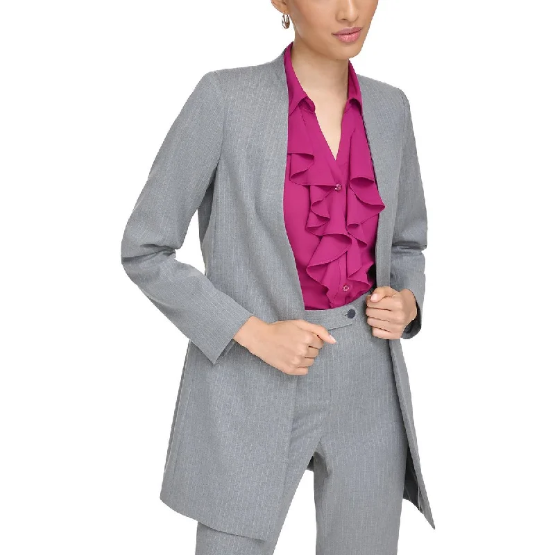 Calvin Klein Womens Petites Pinstripe Suit Separate Open-Front Blazer