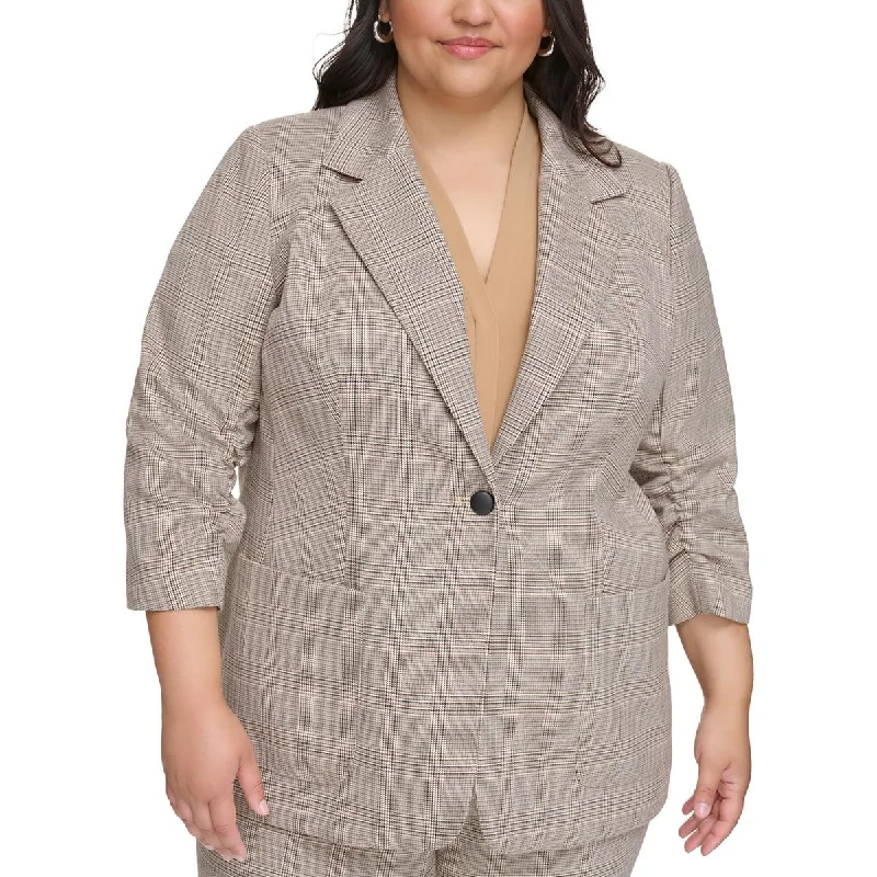 Calvin Klein Womens Plus Houndstooth Suit Separate One-Button Blazer