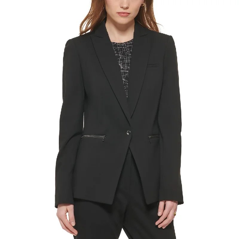 Calvin Klein Womens Ponte Long Sleeves One-Button Blazer