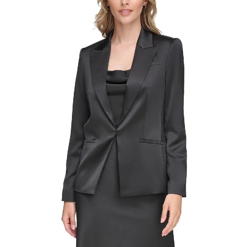 Calvin Klein Womens Satin Suit Separate One-Button Blazer