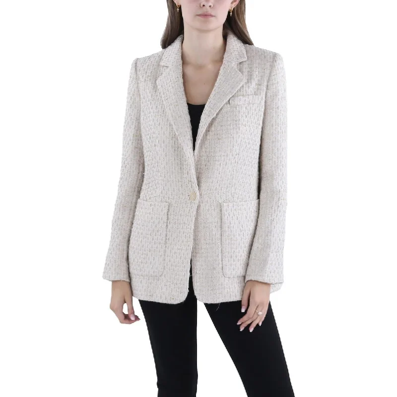 Calvin Klein Womens Tweed Metallic One-Button Blazer