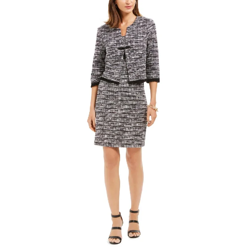 Connected Apparel Womens Tweed Fringe Collarless Blazer