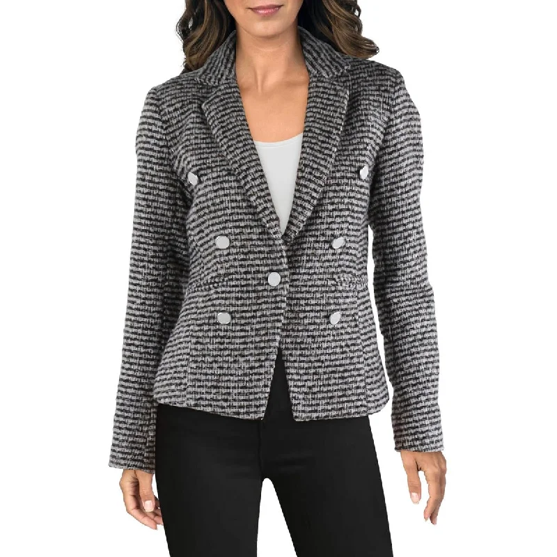 Crosby Womens Tweed Notch Collar Double-Breasted Blazer