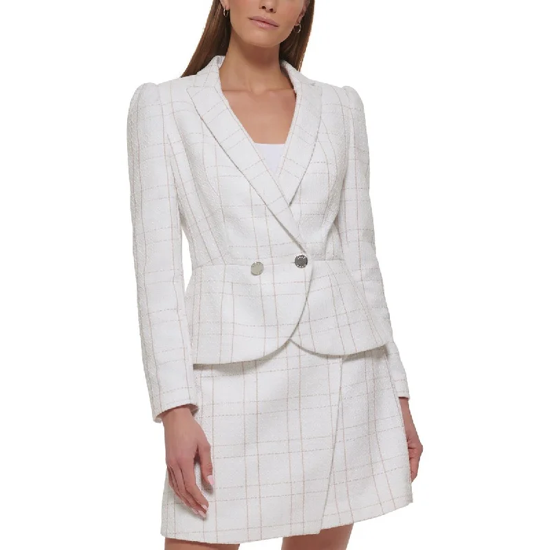 DKNY Womens   Plaid Office Wear One-Button Blazer