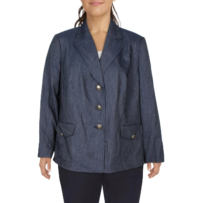 Kasper Womens Denim Suit Separate Two-Button Blazer