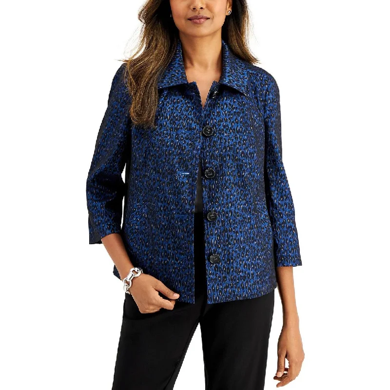 Kasper Womens Jacquard 3/4 Sleeves Suit Jacket