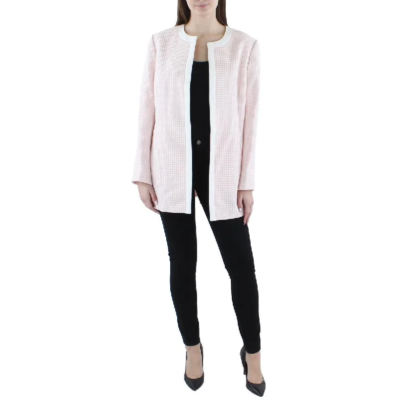 Le Suit Womens Knit Checkered Open-Front Blazer