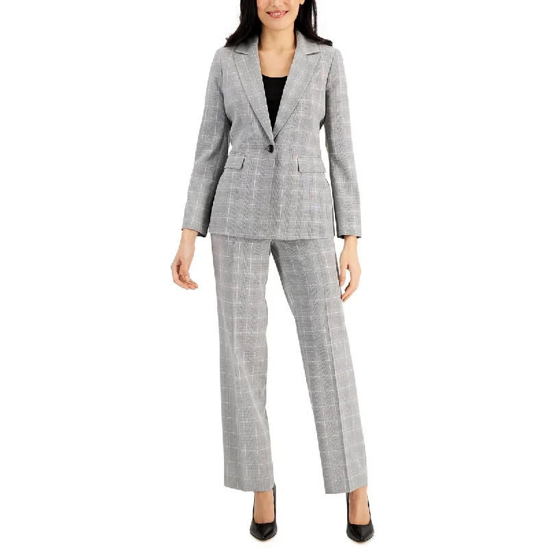 Le Suit Womens Petites Plaid Work Wear One-Button Blazer