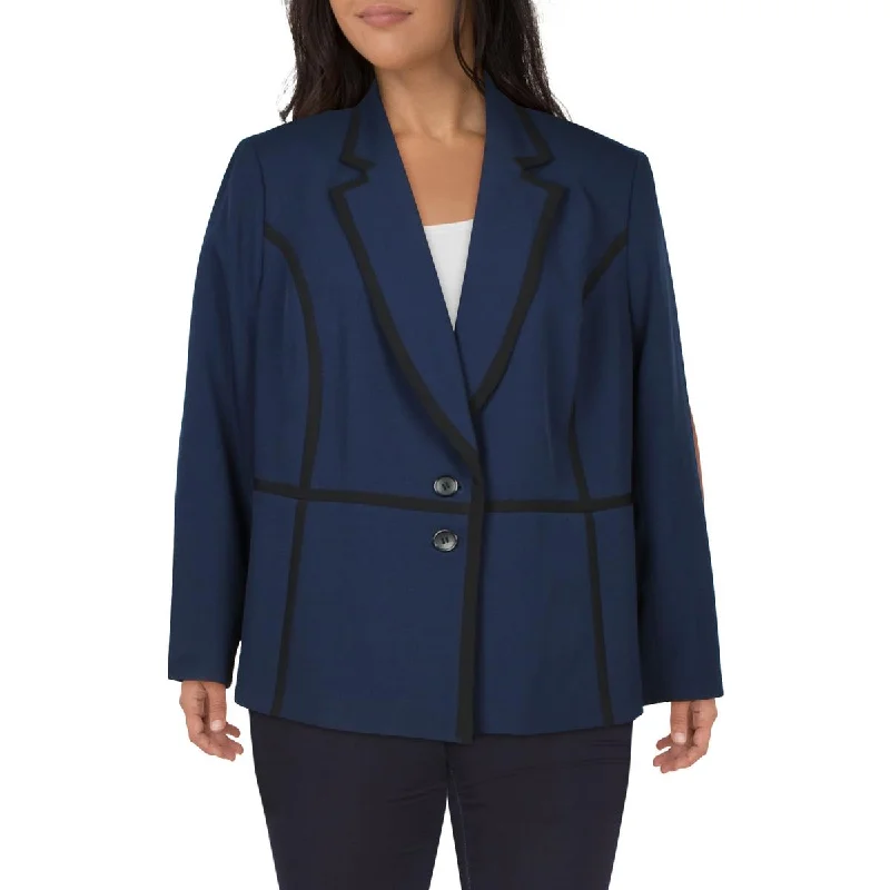 Le Suit Womens Plus Contrast Trim Career Two-Button Blazer