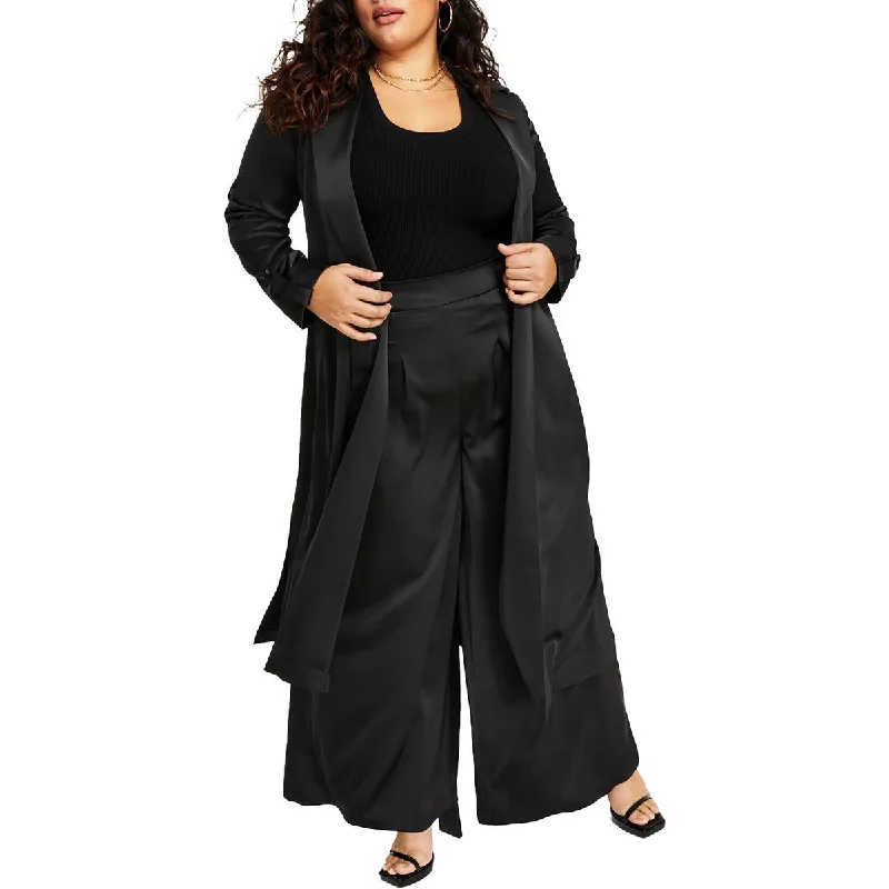 Nina Parker Womens Plus Satin Open Front Duster Blazer