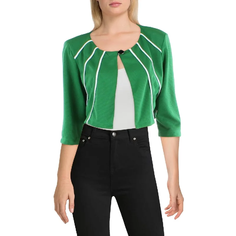 NY Collection Womens Crop Pintuck One-Button Blazer