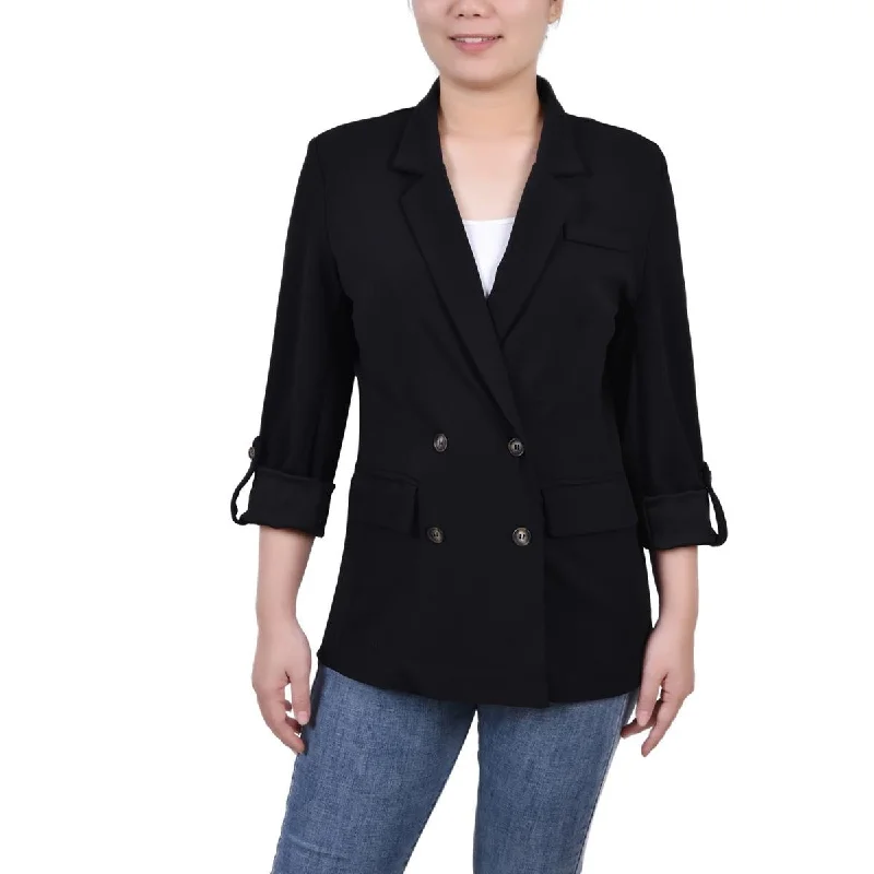 NY Collection Womens Petites Knit Long Sleeves Two-Button Blazer