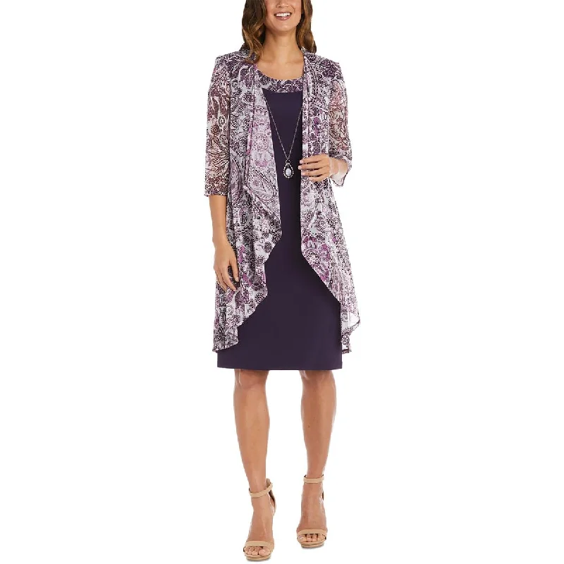 R&M Richards Womens Mesh Printed Duster Blazer