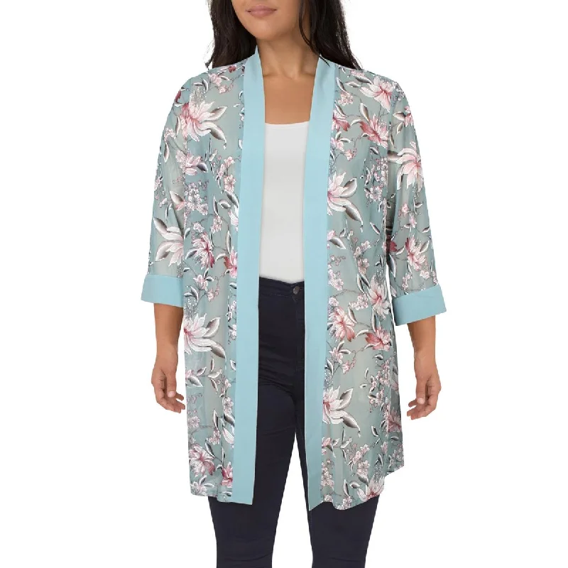 R&M Richards Womens Plus Floral Print Shrug Open-Front Blazer